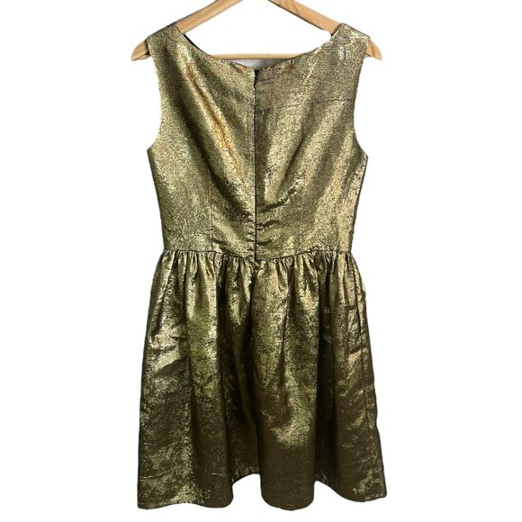 Johanna Johnson Metallic Fit & Flare Dress Gold 6 Party Cocktail Holiday NYE - Picture 3 of 10
